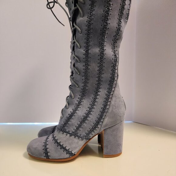 Free People x Silent D Lace-Up Suede Blue Grey Heeled Boots - Picture 7 of 9